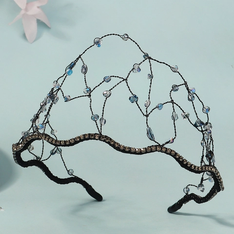 Cerchietto da Sposa a Rete Intrecciato a Mano Cristallo Artificiale Strass Accessorio Capelli per Banchetto Matrimonio Donna