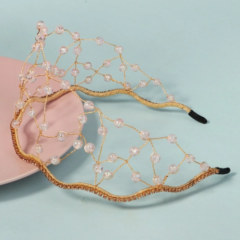 Cerchietto da Sposa a Rete Intrecciato a Mano Cristallo Artificiale Strass Accessorio Capelli per Banchetto Matrimonio Donna