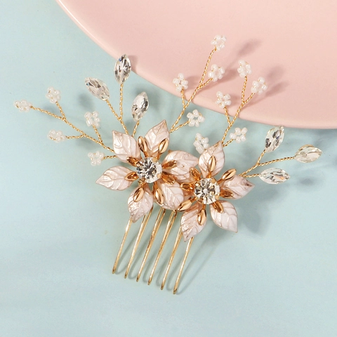Pettine per Capelli da Sposa Fatto a Mano Fiore Strass Perla Artificiale Vintage Copricapo da Sposa Gioielli per Capelli per Donna