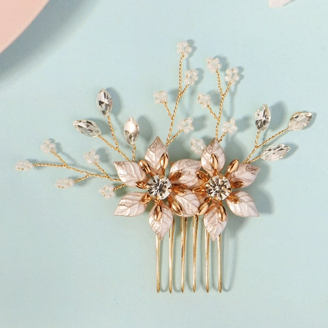 Pettine per Capelli da Sposa Fatto a Mano Fiore Strass Perla Artificiale Vintage Copricapo da Sposa Gioielli per Capelli per Donna