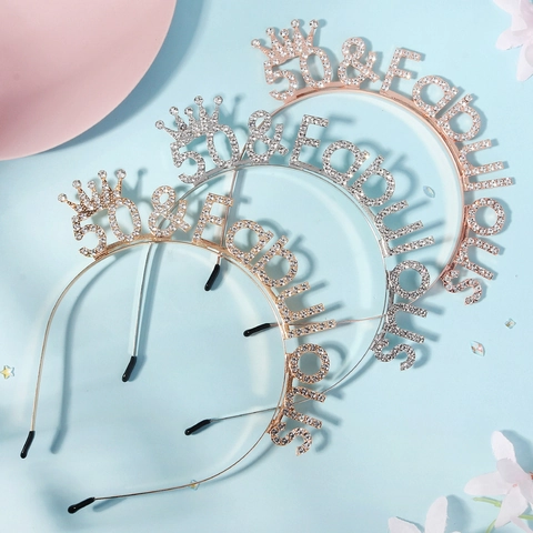Cerchietto per Capelli 50 & Fabulous con Strass per Festa di Compleanno Donna Lega Oro Argento Oro Rosa Corona Regalo