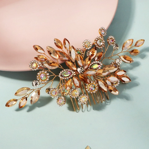 Lussuoso Pettine per Capelli Sposa Floreale Fatto a Mano Fiore di Strass Copricapo da Sposa in Lega Accessori per Capelli Donna
