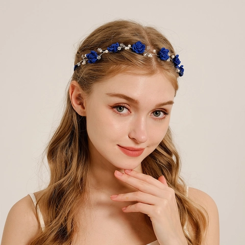 Fascia per Capelli da Sposa con Rosa in Argilla Polimerica Fatta a Mano Perla Artificiale Strass Elegante Accessorio per Matrimonio Donna
