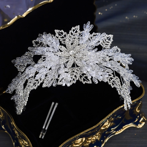 Lussuosa Vite per Capelli da Sposa Strass Cristallo Foglia Fiore Copricapo da Sposa Argento Gioielli di Moda per Donne Spose