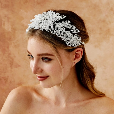 Luxus Legierung Strass Künstlicher Kristall Braut Haarband Silber Handgefertigte Perlen Hochzeit Haar Rebe Für Damen HS-J7256