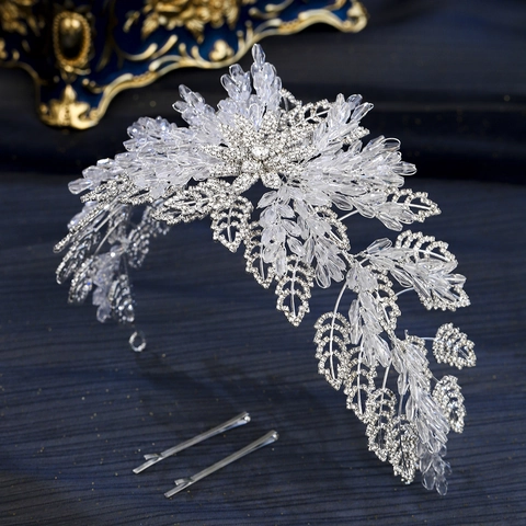 Luxus Legierung Strass Künstlicher Kristall Braut Haarband Silber Handgefertigte Perlen Hochzeit Haar Rebe Für Damen HS-J7256