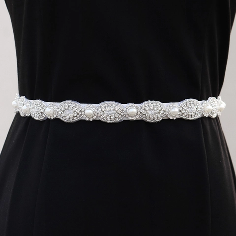 Luxurious Women Wedding Dress Belt Hand Sewn Floral Rhinestone Artificial Pearl Satin Ribbon Corset Sash Belt For Bridal Gown