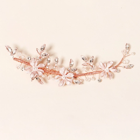 Fermaglio per Capelli Floreale in Lega Oro Rosa Vintage Con Strass Perla Artificiale Matrimonio Festa Donna Fatto a Mano