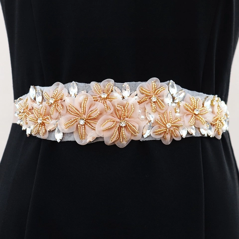 Elegante Cintura da Sposa Fatta a Mano con Fiori di Strass Nastro di Raso Perline Accessorio per Abito da Sposa per Donna Festa