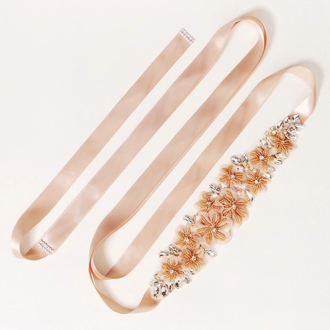 Elegante Cintura da Sposa Fatta a Mano con Fiori di Strass Nastro di Raso Perline Accessorio per Abito da Sposa per Donna Festa