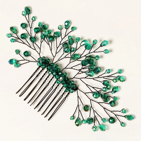 Handmade Green Crystal Hair Comb Vintage Branch Design Bridal Wedding Headpiece Elegant Banquet Accessory For Women