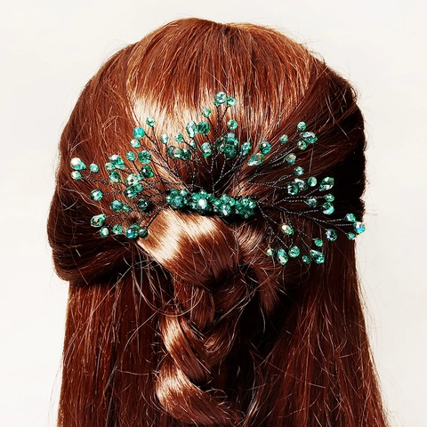 Handmade Green Crystal Hair Comb Vintage Branch Design Bridal Wedding Headpiece Elegant Banquet Accessory For Women