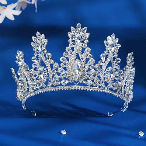 Vintage Barock Legierung Brautkrone Strass Künstliche Perle Luxus Hochzeit Tiara Kopfschmuck Für Damen Bankett Party Schmuck