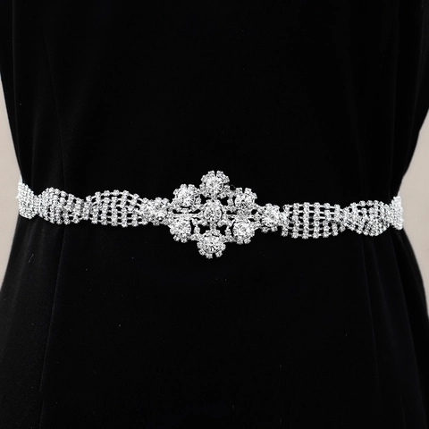 Luxury Rhinestone Bridal Belt Flower Hollow Design Satin Ribbon Wedding Sash For Women Party Banquet Dress Accessory