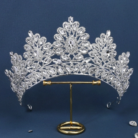 Luxuriöse Legierung Strass Braut Krone Elegante Hochzeit Tiara Prinzessin Kopfschmuck Für Geburtstag Party Feier Damen Haarschmuck