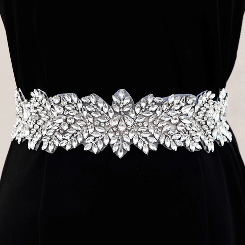 Lussuosa Cintura a Fascia da Sposa in Strass Fatta a Mano con Foglia di Cristallo Accessorio per Abito da Sposa Donna