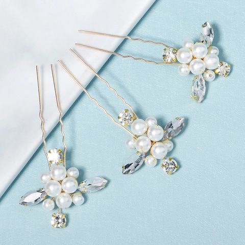 Set di Forcine per Capelli a U con Künstliche Perle e Strass Fatto a Mano in Lega Oro Fiore per Matrimonio Stile Antico Hanfu Gioielli