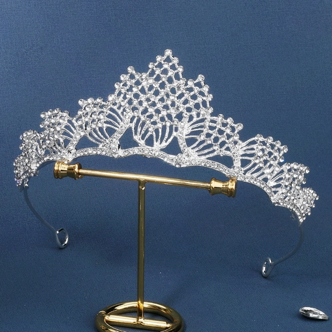 Eleganter Silber Strass Hochzeit Krone Für Damen Prinzessin Braut Tiara Kopfschmuck Legierung Kristall Haarschmuck Für Party