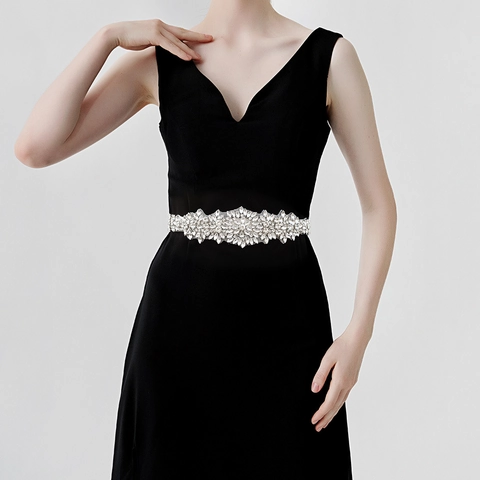 Luxury Rhinestone Flower Bridal Belt For Wedding Dress Elegant Sash With Satin Ribbon Sparkly Crystal Waist Chain For Women