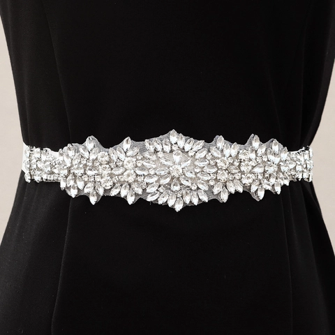 Luxury Rhinestone Flower Bridal Belt For Wedding Dress Elegant Sash With Satin Ribbon Sparkly Crystal Waist Chain For Women