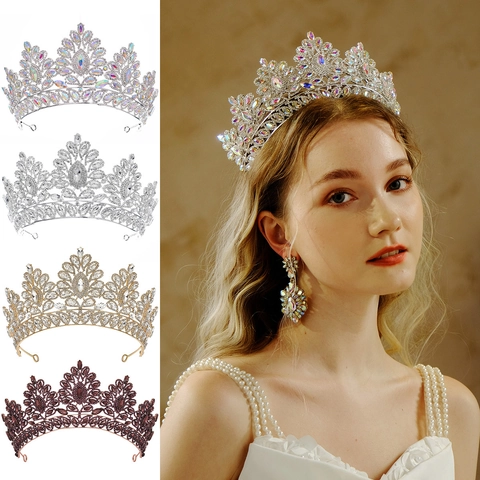 Corona da Sposa in Lega di Lusso con Strass Elegante Tiara Nuziale in Cristallo AB per Donna Festa di Ballo Accessori Capelli