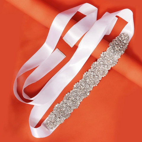 Luxury Rhinestone Artificial Pearl Bridal Belt For Wedding Dress Satin Ribbon Hand Sewn Floral Waist Sash For Evening Party Women