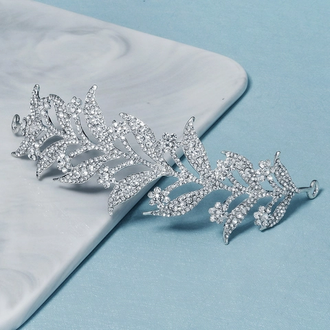 Elegante Cerchietto Sposa in Lega d'Argento con Strass Foglia Floreale Accessorio Capelli Matrimonio Gioiello per Capelli per Fotografia Donna