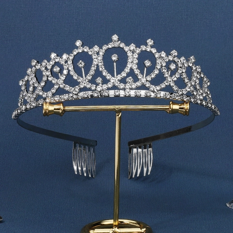 Corona da Sposa Vintage in Lega Argento con Strass Diadema a Cuore con Pettini per Capelli per Matrimonio Festa Banchetto Accessori Capelli