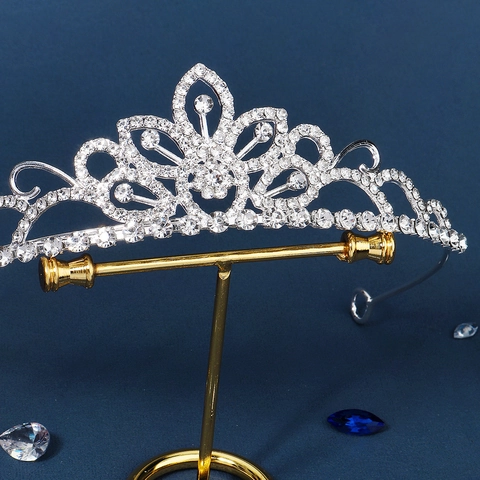 Eleganter Silber Legierung Strass Braut Krone Tiara Für Hochzeit Geburtstag Party Prinzessin Blatt Blumen Design Kopfschmuck Damen Schmuck
