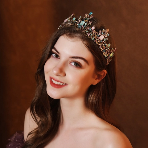 Vintage Barock Königskrone Für Damen Legierung Strass Bunte Edelstein Tiara Für Halloween Maskerade Party Kopfschmuck