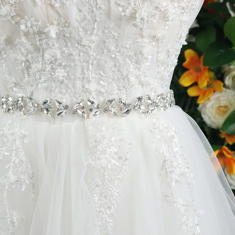 Luxurious Bridal Wedding Sash Silver Rhinestone Marquise Leaf Satin Ribbon Belt For Women Wedding Dress Accessories