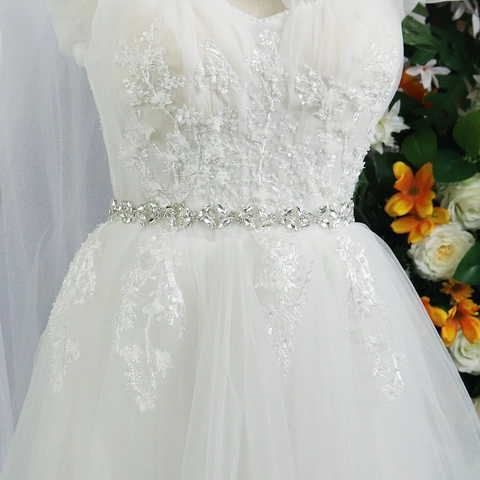 Luxurious Bridal Wedding Sash Silver Rhinestone Marquise Leaf Satin Ribbon Belt For Women Wedding Dress Accessories
