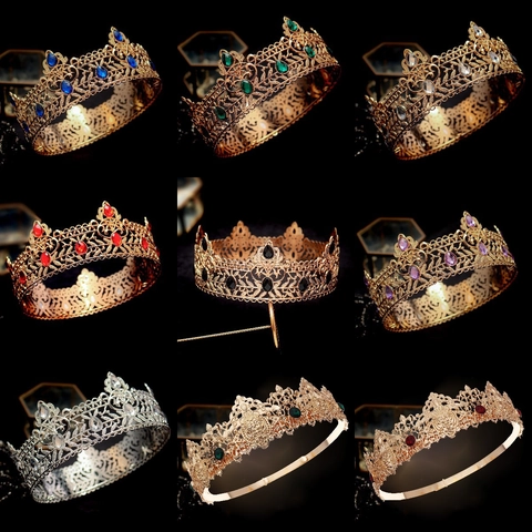 Barock Vintage König Krone Für Party Prom Gold Silber Legierung Strass Königliche Hohl Haarschmuck Hochzeit Königin Schmuck