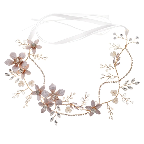 Vigna per Capelli da Sposa Vintage in Oro Fatta a Mano con Fiori in Lega Strass e Perle Artificiali Accessori per Capelli per Servizio Fotografico di Matrimonio per Donna