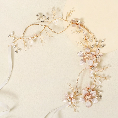 Vigna per Capelli da Sposa Vintage in Oro Fatta a Mano con Fiori in Lega Strass e Perle Artificiali Accessori per Capelli per Servizio Fotografico di Matrimonio per Donna