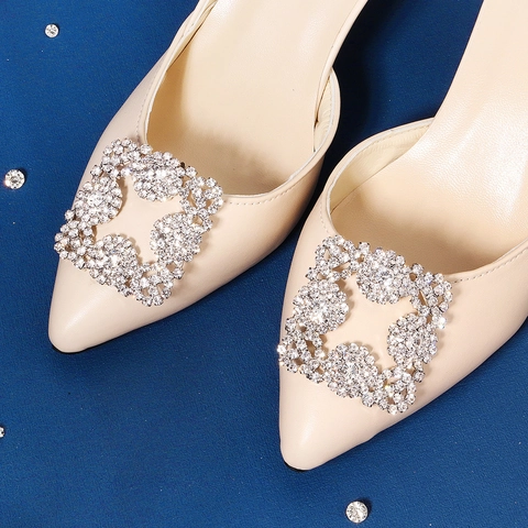 Lussuose Clip per Scarpe con Strass a Forma di Girasole Quadrato Fibbia Rimovibile in Cristallo Lucido per Sposa Matrimonio Fai da Te