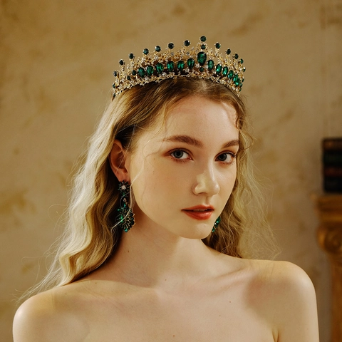 Barock Vintage Gold Legierung Strass Krone Für Damen Hochzeit Party Luxus Rubin Smaragd Saphir Kristall Braut Tiara Kopfschmuck