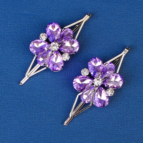 Fermaglio per Capelli a Fiore Elegante Stile Coreano con Strass Viola Intarsiati in Lega d'Argento per Donna Matrimonio Gioielli