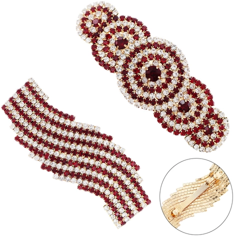 Esotico Fermaglio per Capelli con Strass Rossi Vintage in Lega d'Oro Molla Forcina per Matrimonio Festa Accessorio Decorativo
