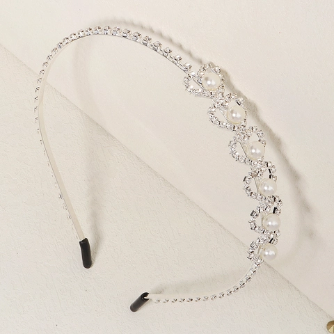 Elegante Cerchietto con Cuore Künstliche Perle e Strass in Lega d'Argento con Künstliche Perle Imitazione e Strass Trasparenti Accessorio Capelli Sposa