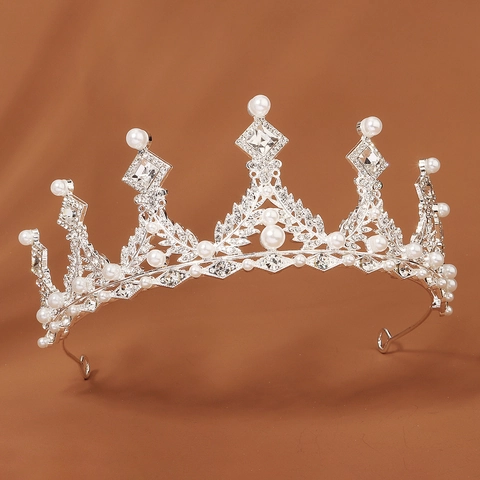 Tiara a Corona da Sposa in Lega con Perle Artificiali e Strass per Donna Copricapo Vintage di Lusso per Matrimonio Compleanno