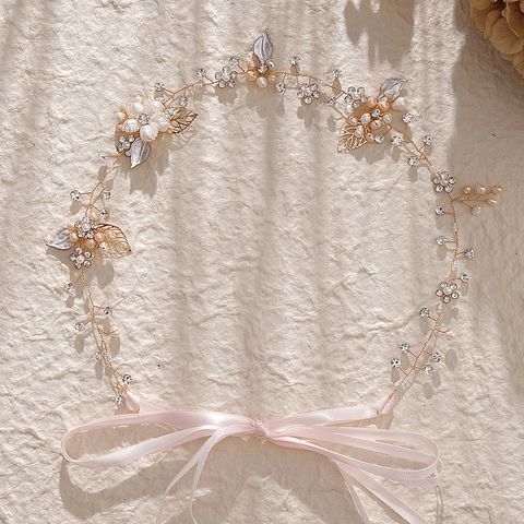 Fascia Sposa Foglia Oro Fatta a Mano Con Süßwasserperle Strass Stile Foresta Accessori Capelli Matrimonio per Donna Festa Vite Capelli