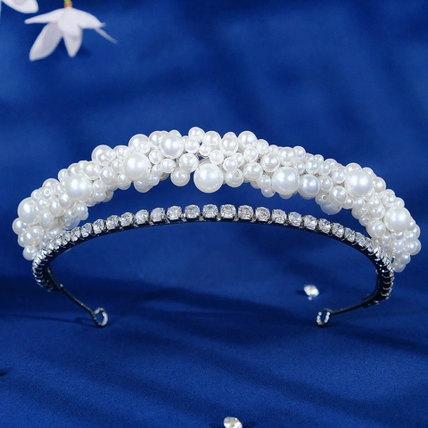 Elegantes Accesorios para el Cabello de Novia Coreana Diadema de Aleación con Perlas Artificiales de Imitación y Diamantes de Imitación