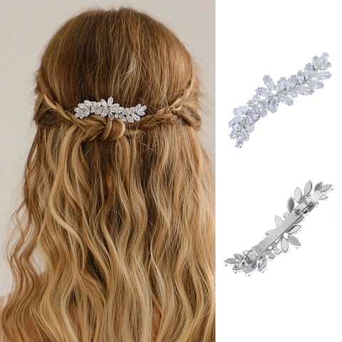 Luxus Zirkon Blatt Haarklammer Elegante Strass Haarnadel Für Den Hinterkopf Damen Täglich Hochzeit Party Haarschmuck