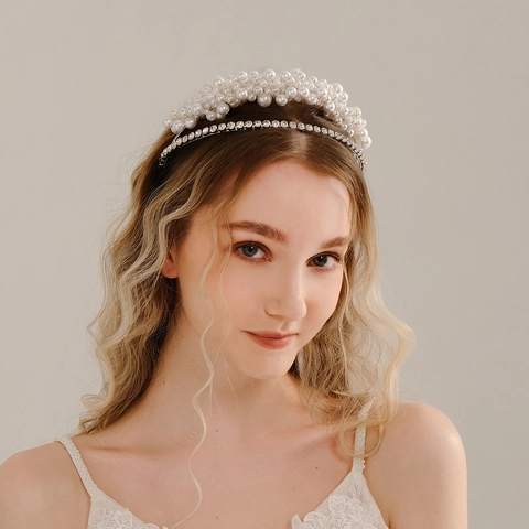 Elegantes Accesorios para el Cabello de Novia Coreana Diadema de Aleación con Perlas Artificiales de Imitación y Diamantes de Imitación