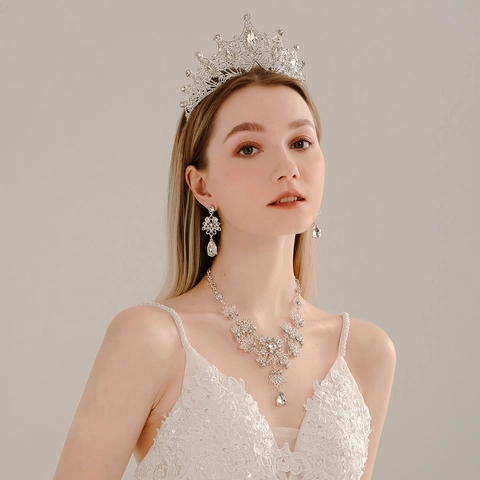 Bridal Alloy Rhinestone Jewelry Set Luxurious Tiara Crown Necklace Drop Earrings Wedding Banquet Party Women Accessories