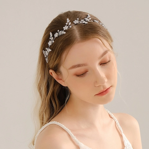 Fascia per Capelli da Sposa in Argento Vintage in Lega di Zirconia Fatta a Mano Accessori per Capelli per Matrimonio Donna
