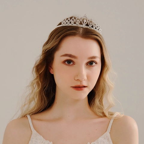 Elegante Corona da Sposa in Lega d'Argento con Strass per Donna Accessori per Capelli per Matrimonio Festa Corona con Pettini
