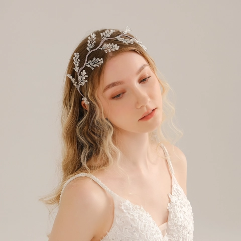 Handmade Bridal Crystal Beaded Twig Hair Vine Headband Silver Color Forest Style Wedding Dress Accessories For Women Jewelry
