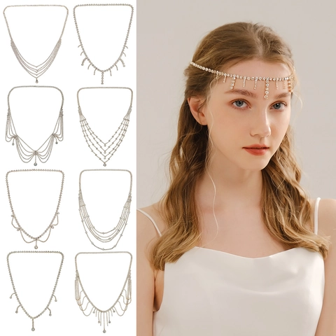 Vintage Bohemian Multilayer Rhinestone Head Chain For Women Gold Silver Alloy Tassel Forehead Chain Wedding Party Hair Accessories
